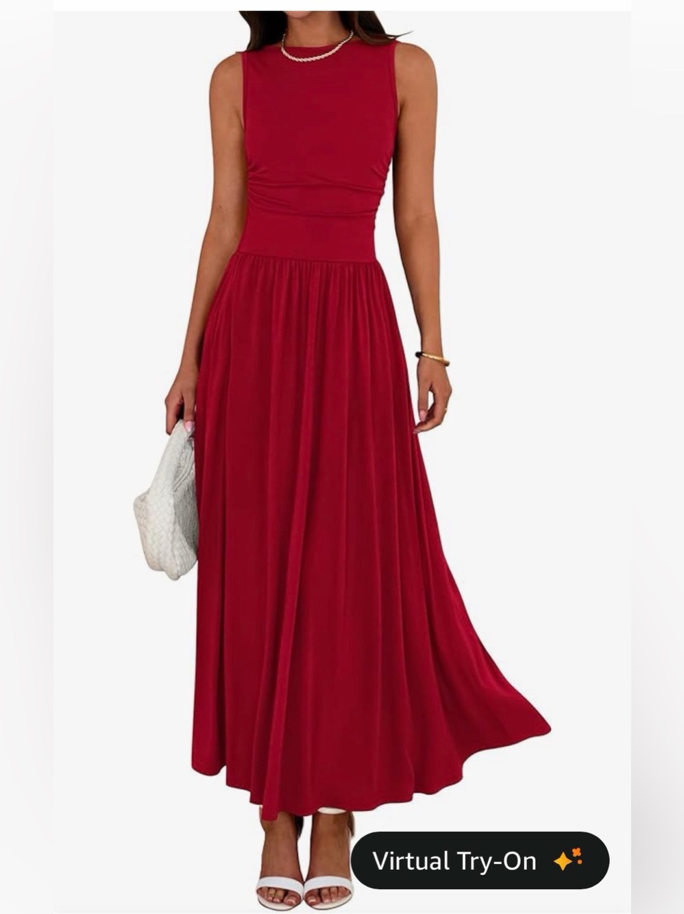 Women’s Red Sleeveless Ruched Maxi Dress with Pockets NWT